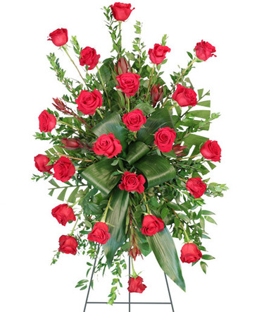 Crimson Departure Standing Spray in Bristol, CT | DONNA'S FLORIST & GIFTS