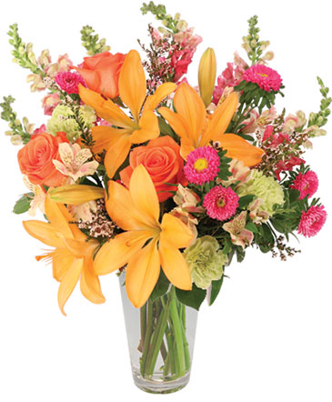 Sunset Lilies & Roses Flower Arrangement in Bristol, CT | DONNA'S FLORIST & GIFTS