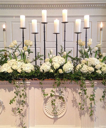 White Candle Garden Altar Arrangement in Bristol, CT | DONNA'S FLORIST & GIFTS