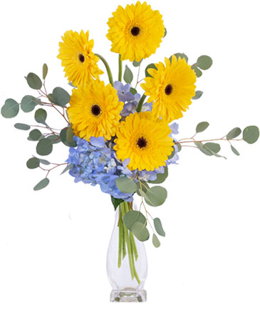 Yellow Blues Floral Arrangement in Bristol, CT | DONNA'S FLORIST & GIFTS